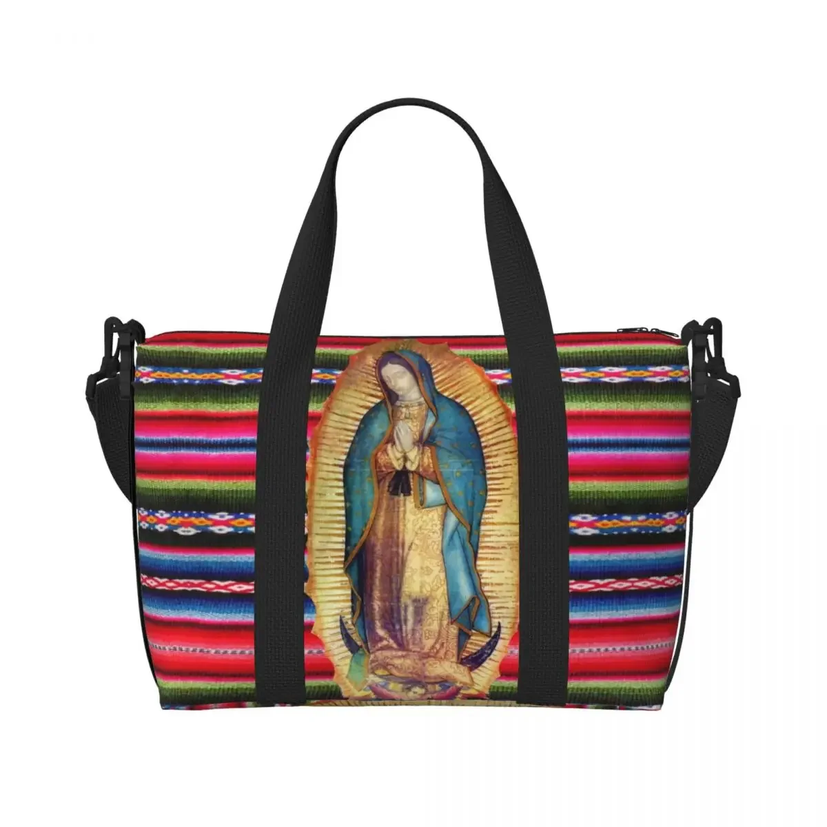 مخصص سيدة غوادالوبي عذراء ماريا زرابي حمل حقيبة المرأة سعة كبيرة مريم العذراء الكاثوليكية شاطئ الكتف حقيبة سفر