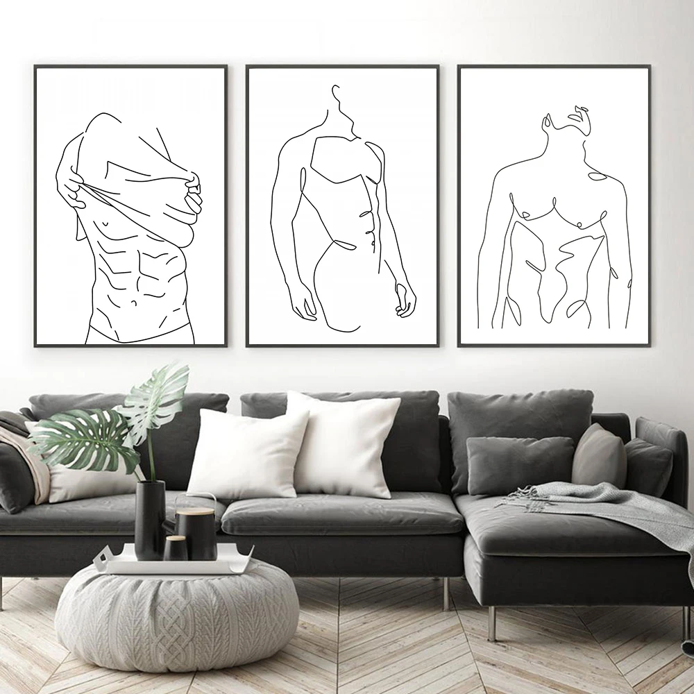 Modern Pop Line Muscle Man Sexy Women Wall Art Posters Simple Style Home Decor Canvas Painting Living Room Bedroom Murals Prints