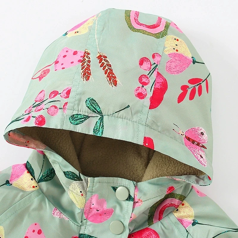2025 Spring Autumn Winter Warm 2 3 4 6 8 10 12 Years Children Full Cartoon Print Plus Velvet Hooded Jacket For Baby Kids Girls