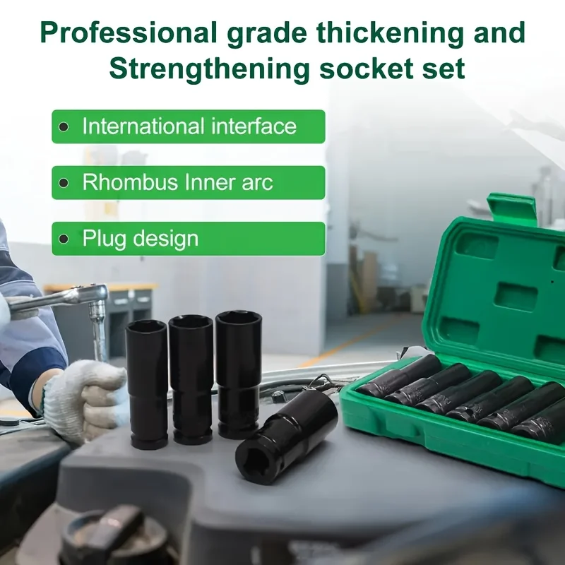 10-pack 1/2" drive socket set, 6-point hexagon impact socket set, 8-24mm impact socket set with storage box image 2