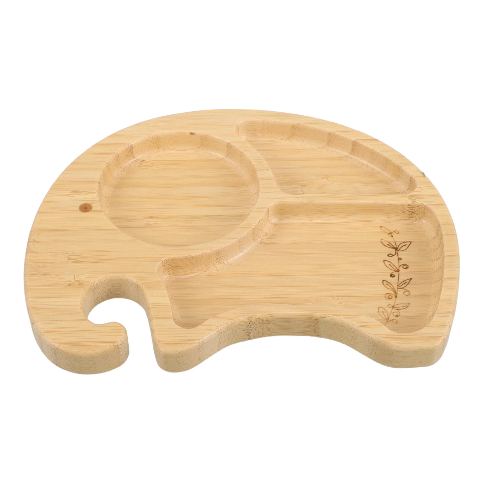 

Деревянная детская разделенная тарелка с мультяшной присоской, посуда для кормления малышей, нескользящая тарелка для детских закусок, детская посуда