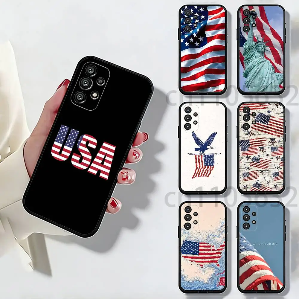 America USA Flag Phone Case For Samsung S25,24,23,22,21,S20,Ultra,Plus,FE Black Soft Cover