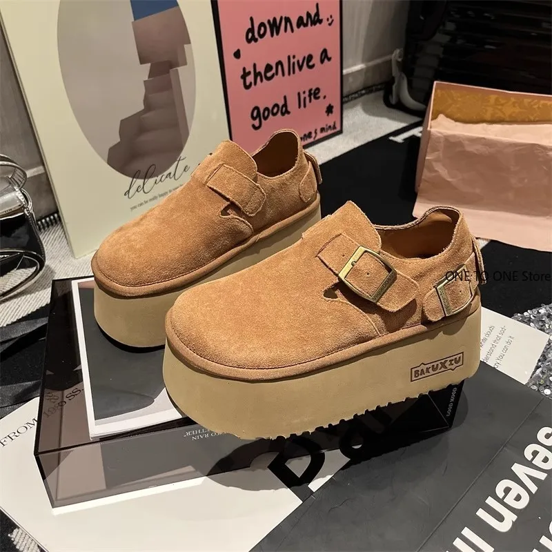 Zapatos Boken de suela gruesa para mujer, mocasines con aumento de altura, con diseño de pastel de esponja, para otoño, 2024