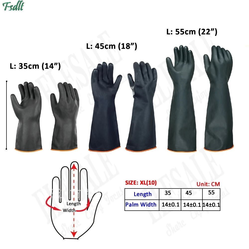 1Pair 35cm Black Acid Resistant Rubber Gloves Wear-Resistant Waterproof Gloves Work Safety Gloves cleanning tool for kitchen