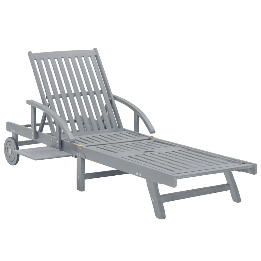 Outdoor Patio Garden Sun Lounger Lounge Chairs Pool Outside Decor Gray Solid Acacia Wood
