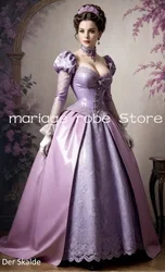 Pink Lilac Victorian Princess Prom Dresses Customsized Long sleeve ruched shiny corset costume rococo evening gown lolita