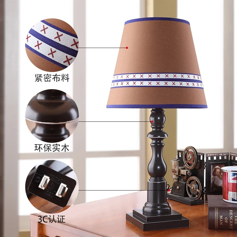 British Garden personality decoration desk lamp boy bedroom bedside lamp European retro LED fashion fabric table lamp image 3