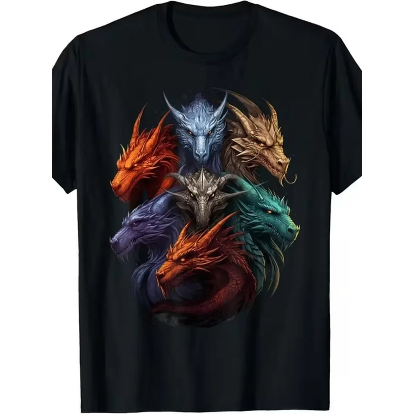 Item Picture Mens Black Dragon Graphic Tshirt with Orange Dragon Shirt Round Neck Fantasy for Men Fit for Gaming Casual Parties Beach Sports Outdoor Clothing Casual Wear Plus Size