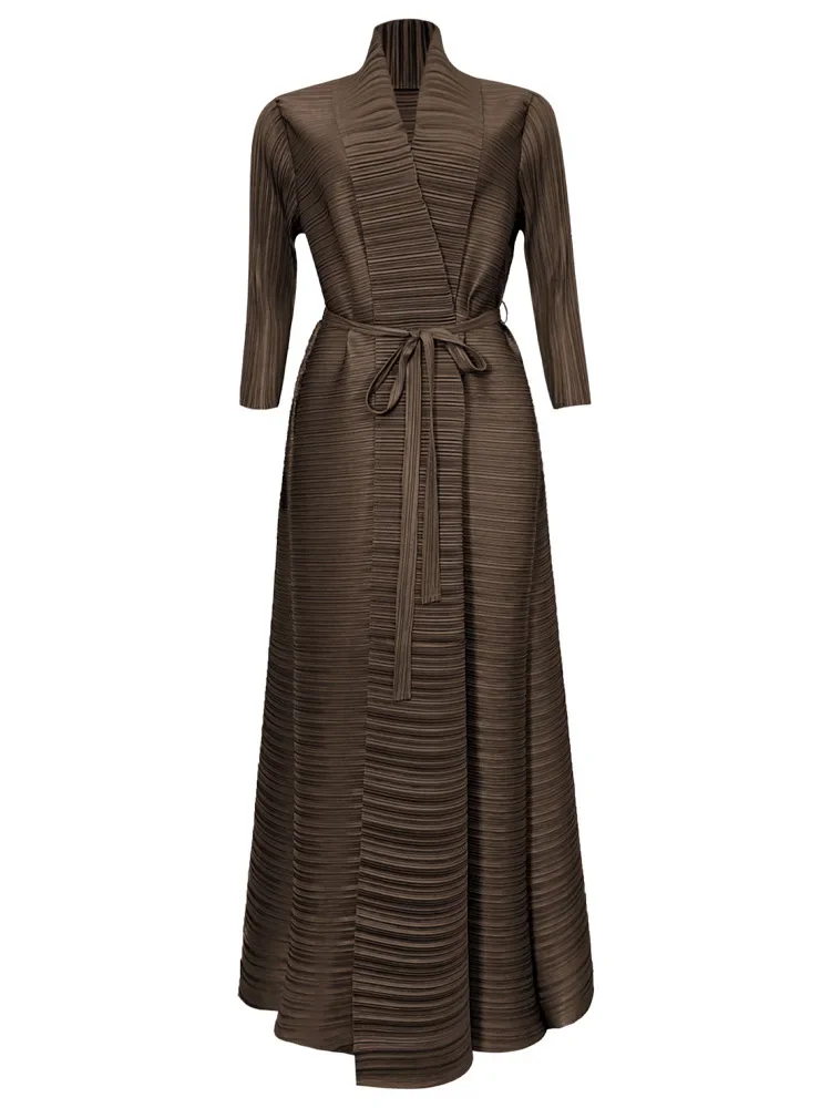 

Miyake плиссированная Абая женский мусульманский кафтан в Дубае, винтажный однотонный марокканский кардиган с длинными рукавами 2026, оригинальный дизайнерский кардиган, длинные пальто