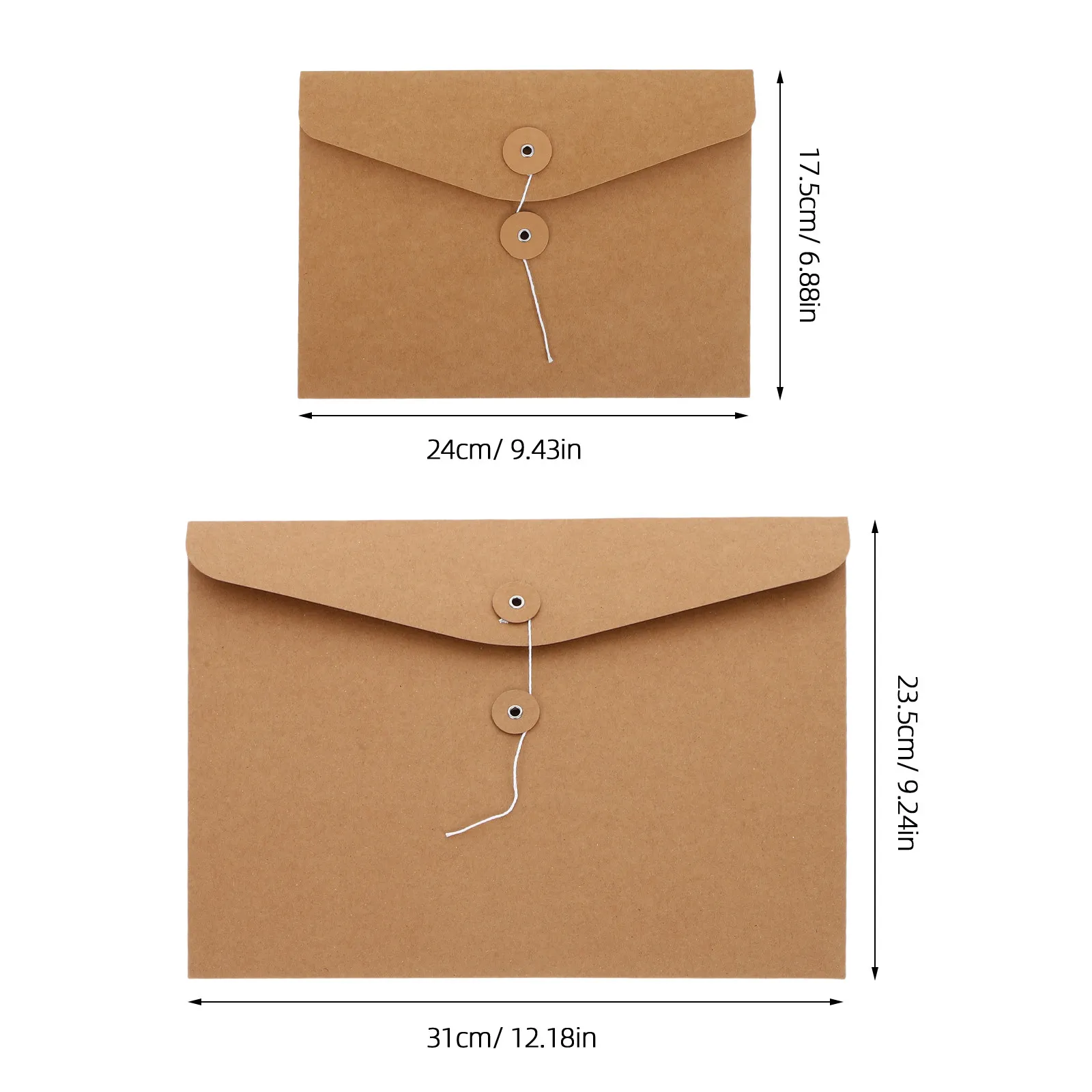 10Pcs Vintage Filing Envelope Folders Kraft Paper Document Bags Horizontal File Folder String Fastener Closure Document