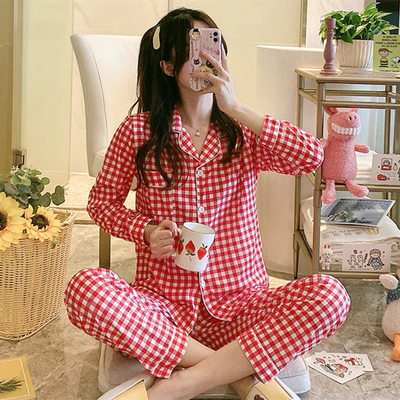 New Pyjamas For Women's Autumn And Winter Long Sleeve Cardigan Pants Large Women's Pajamas Cotton Nightwear Female Set 2 Pieces
