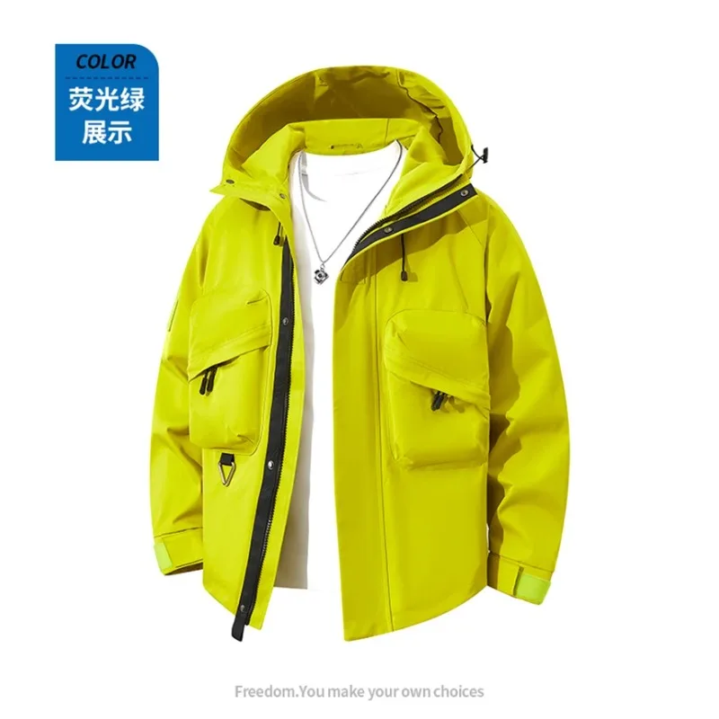 

Men's Spring Autumn Workwear Korean Style Jacket Windproof Breathable Hooded Parka with Multi-Pockets for Outdoor Casual Wear