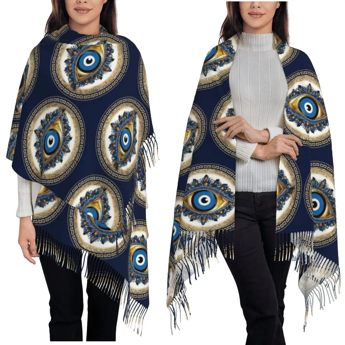 

Шарф с кисточками от сглаза Назар, женские мягкие теплые шали и накидки, большая осенне-зимняя шаль