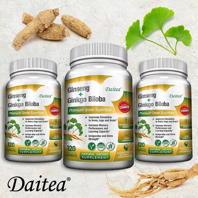 Ginseng + Ginkgo Biloba - Natural Dietary Supplement To Improve Memory and Learning Ability, Joint and Brain Circulation