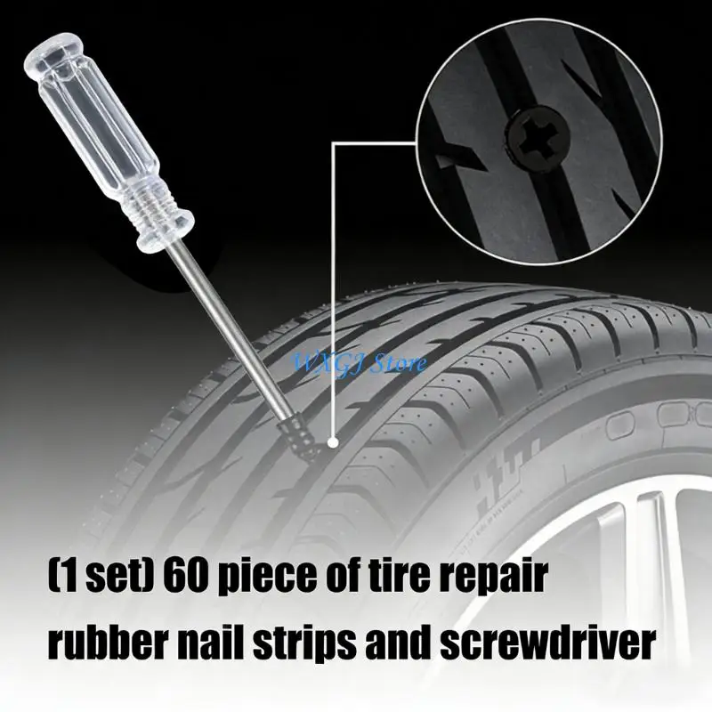 

37JE 60Pcs Universal Car Tire Plug Repair Including Screwdriver For All Vehicles