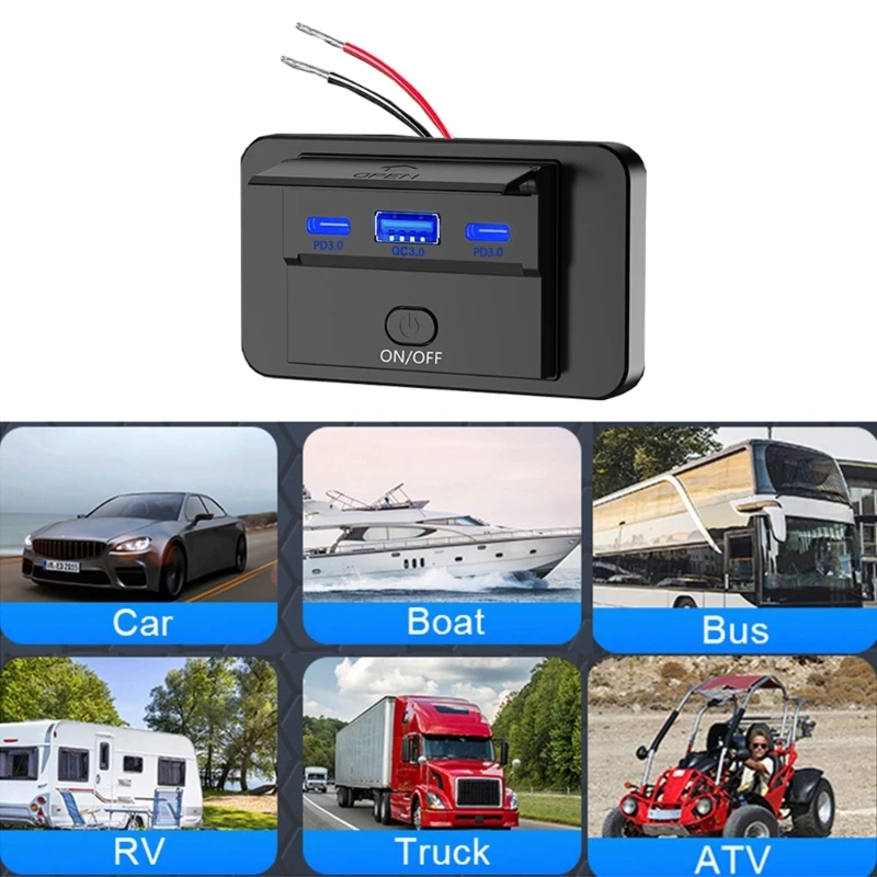 USB Charges Outlet 3 Port USB Car Charges High Power USB Charging Socket Simple Installation for Motorhome Bus Marine Motorcycle