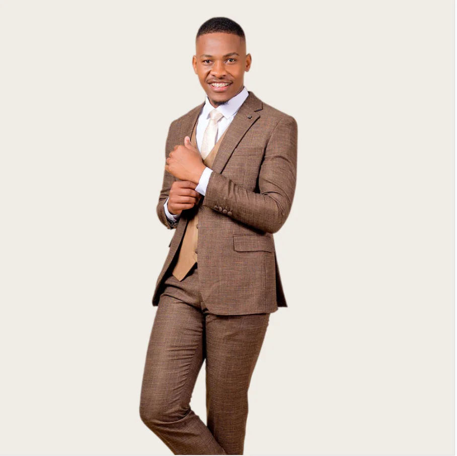 African Men Suits 3 Piece Notched Lapel One Button Wedding Groom Suits for Man Textured Fabric Tuxedo Slim Fit Blazer Customized