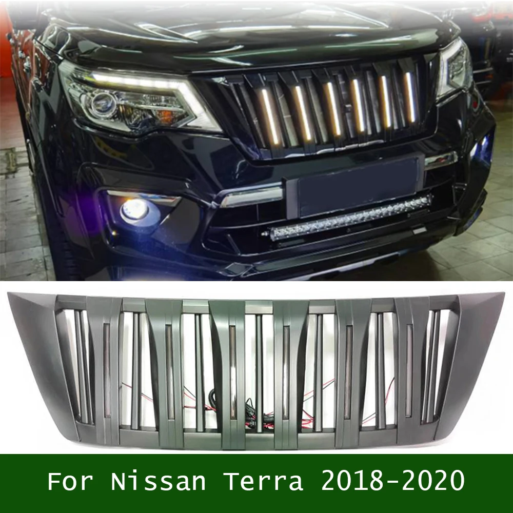 

For Nissan Terra 2018-2020 Exterior Car Grills Accessories Front Racing Air Intake Grille With LED Light Grill Cover Fit