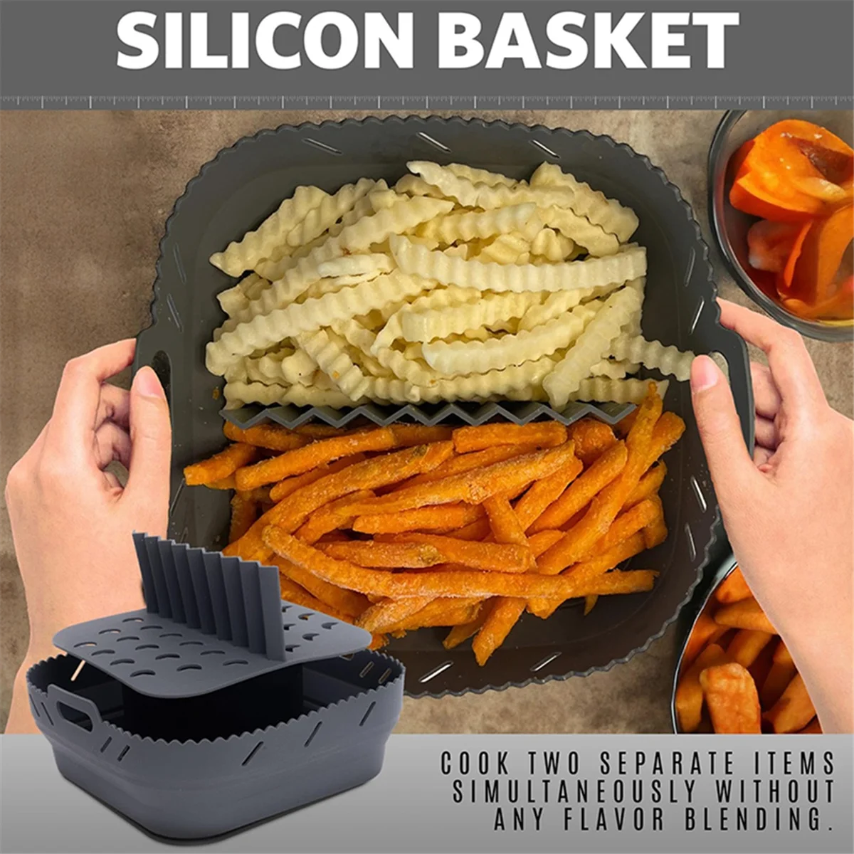 Air Fryer Silicone Shape Basket Tray Set Square Air Fryer Grill Accessories Reusable Air Fryer Mold Gray