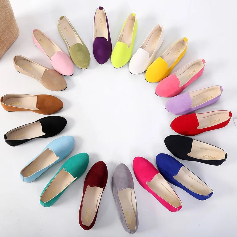 Woman Concise Colorful Work Flats Lady Comfortable Flock Mocasines Flats Female Suede Elegant Soft Sole Daily Casual Mom Shoes