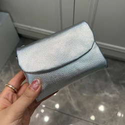 Ladies Fashion Purse Silver/Gold Color Film Laminated Genuine Cow Leather Short Wallet Women Tri-fold Organizer Wallet Purse