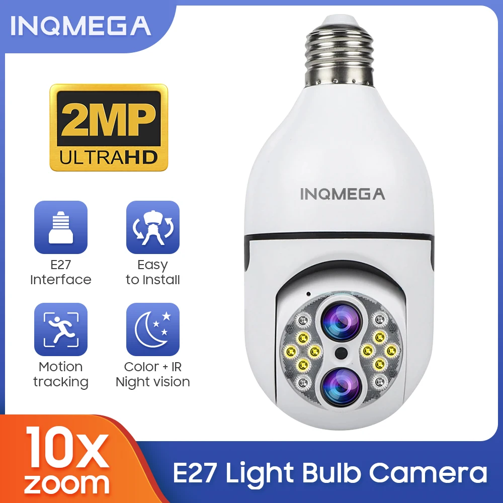 INQMEGA 1080P Bulb Camera E27 WIFI Surveillance IP Camera 10X Zoom Video Indoor Security Monitor Motion Tracking Night Vision