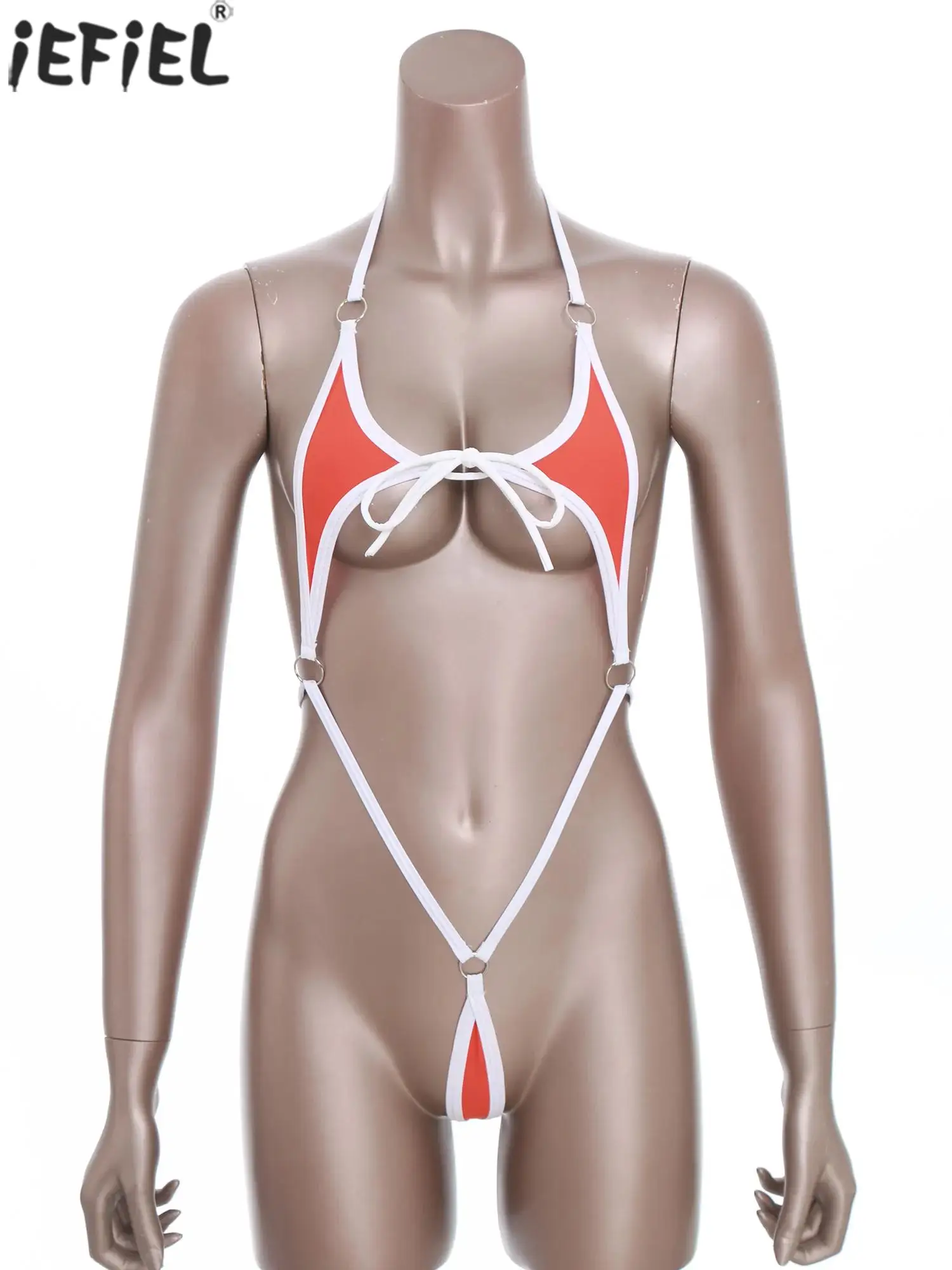 

Women Sissy Micro Bikini Bodysuit Halter Backless T-back One-piece Swimwear Bathing Suit Lingerie Mini T-back Thong Jumpsuits