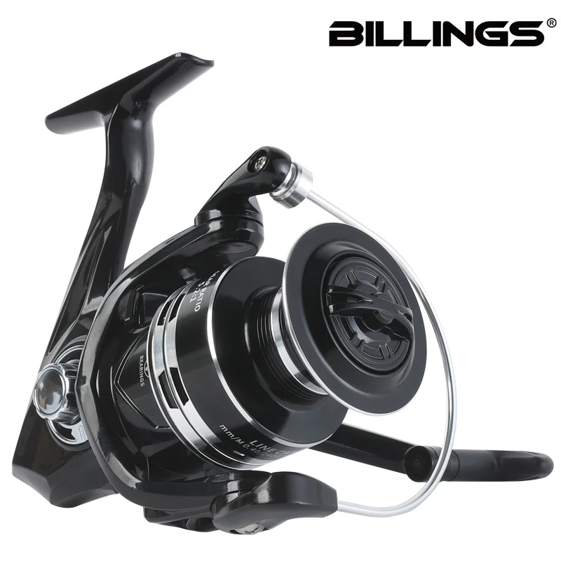 BILLINGS HK Spinnrolle, 1000-7000er Serie Spinnangelrollen, 12 kg maximale Bremskraft, 5,2:1 Übersetzungsverhältnis, klappbarer Kurbel für einfachen Transport