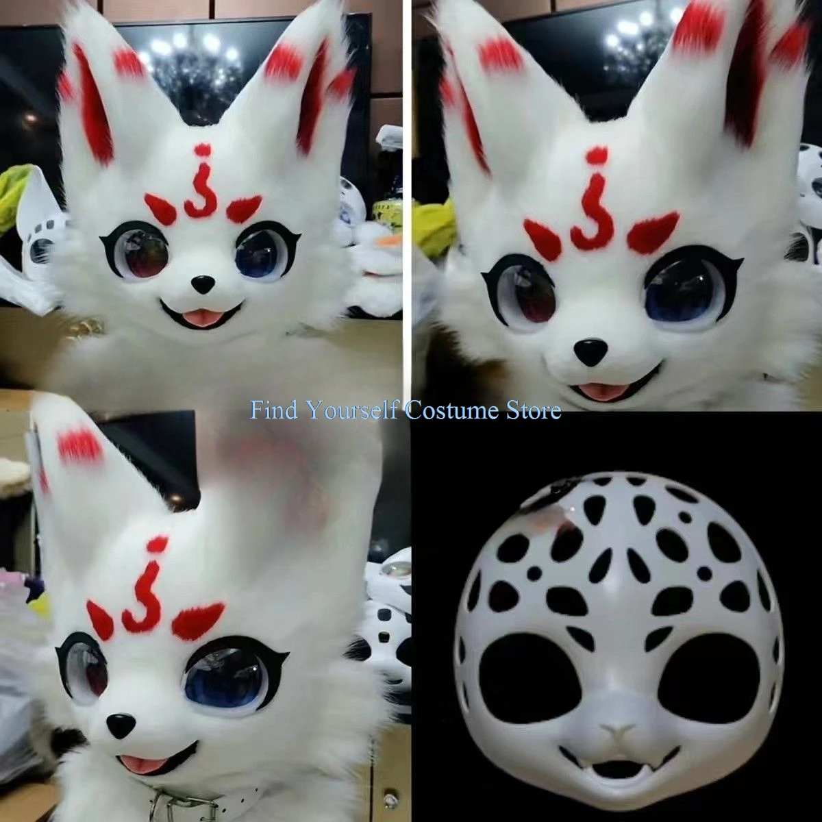 Furry Japanese Feline Lovely Canine Animal With Skull Animal Head Front Face DIY Accessories Fursuit Halloween Party Woman Man