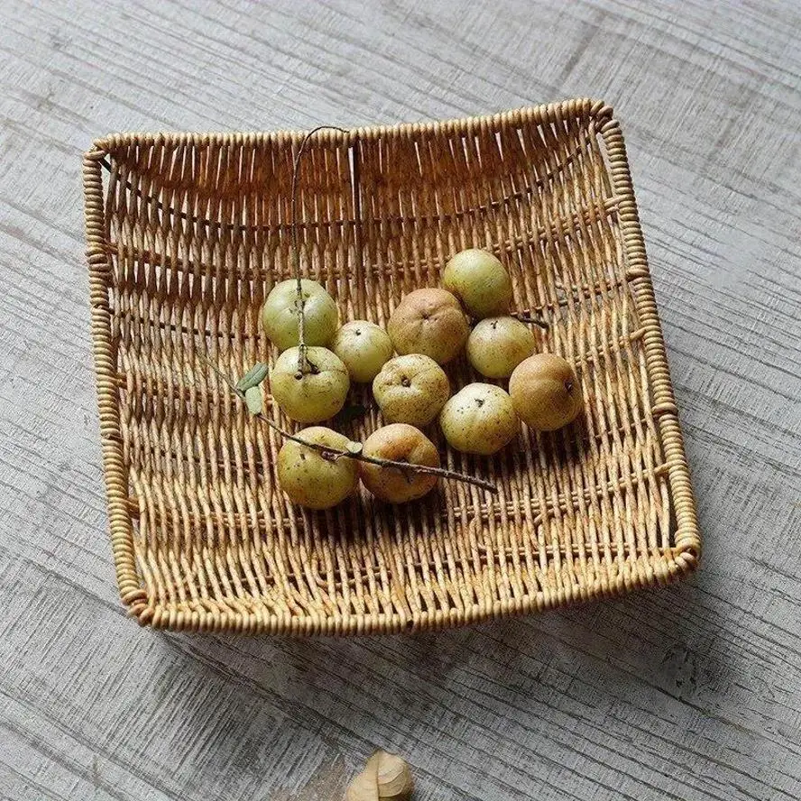 2026 Handwoven Rattan Storage Basket Wicker Tray Picnic Basket Bread Food Plate Fruit Cake Sundries Box Tray Kitchen Tool