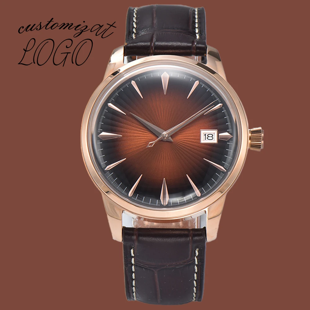 Customized logo Men Watch Cocktail Watch NH35 Watch Double Dome Gradient Brown watch Case Dive Clock Date Watch