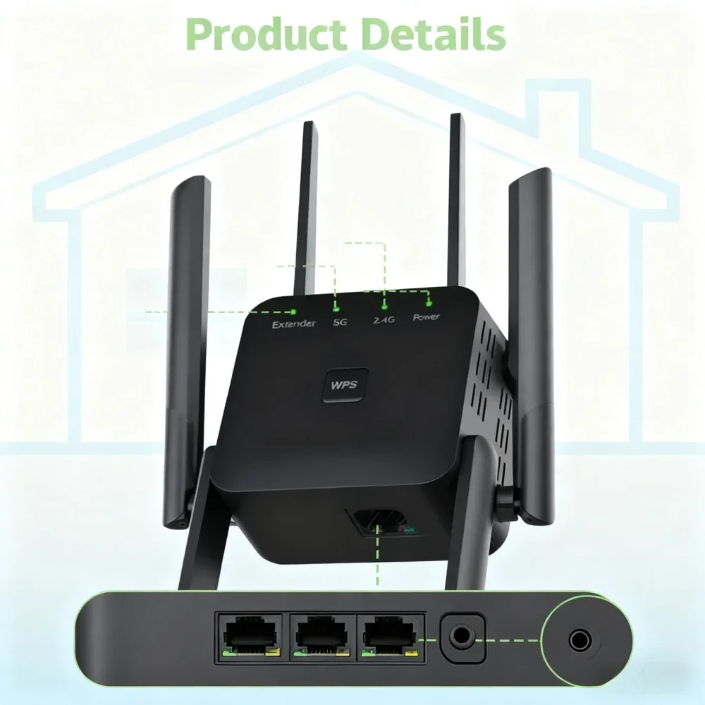 

5 ГГц 1200 Мбит/с Усилитель сигнала Wi-Fi Расширитель Маршрутизатор 2,4 Г/5 ГГц Беспроводной повторитель Wi-Fi Усилитель сети Wlan Wi-Fi Repetidor