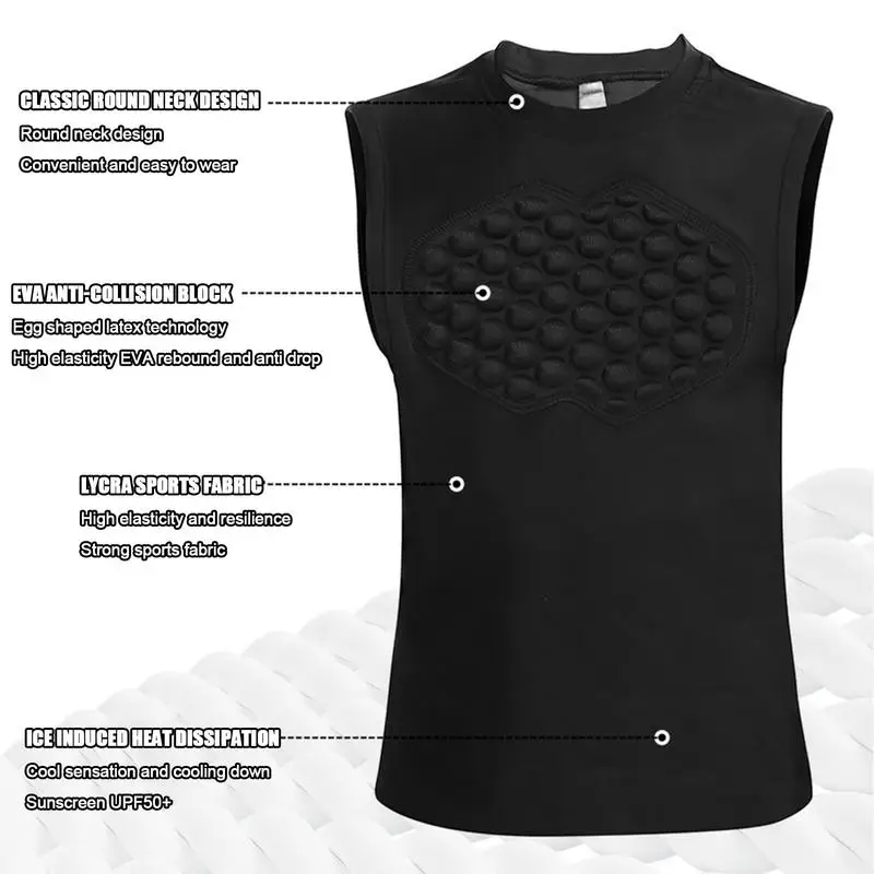 Youth Padded Football Shirt Sternum Protection Shirt Vest Chest Rib Hip Protector Rib Protectors Kids Compression Shirt With