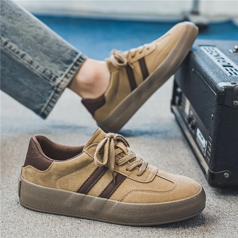 Classic Brand Men Brown Suede Sneakers 2024 Fashion Low-top Men\'s Trendy Skate Shoes Comfort Casual Vulcanized Sneakers Men