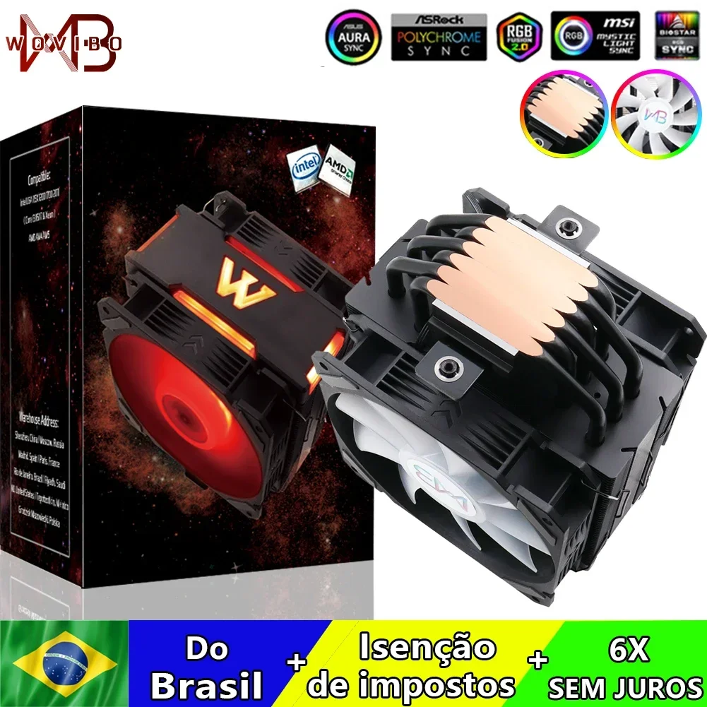 120mm CPU Cooler Radiator Fan 6 Heatpipe RGB PWM 4PIN Quiet For Inte LGA 115X 1200 1700 2011 V3 X79 X99 AM4 ARGB Ventilador