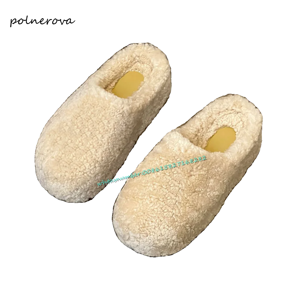 Newest Solid Fur Half Slippers Flat Heel Round Toe Outside Slippers Daily Casual Women Shoes 2023 Autumn Winter Concise Fashion
