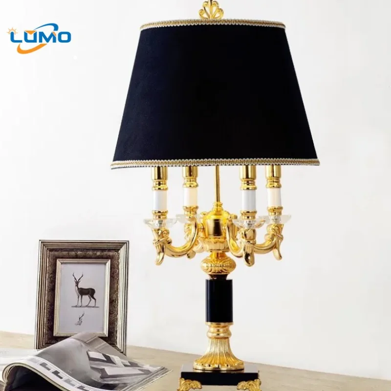 

European Luxury Crystal Base Table Lamps Black Fabric Lampshade Bedroom Bedside Restaurant Living Room Modern Candle Desk Lights