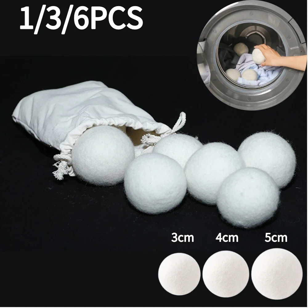 1/3/6PCS Wool Dryer Balls 3/4/5cm Reusable Fleece Dry Kit Softener Laundry Home Washing Machine Accessories