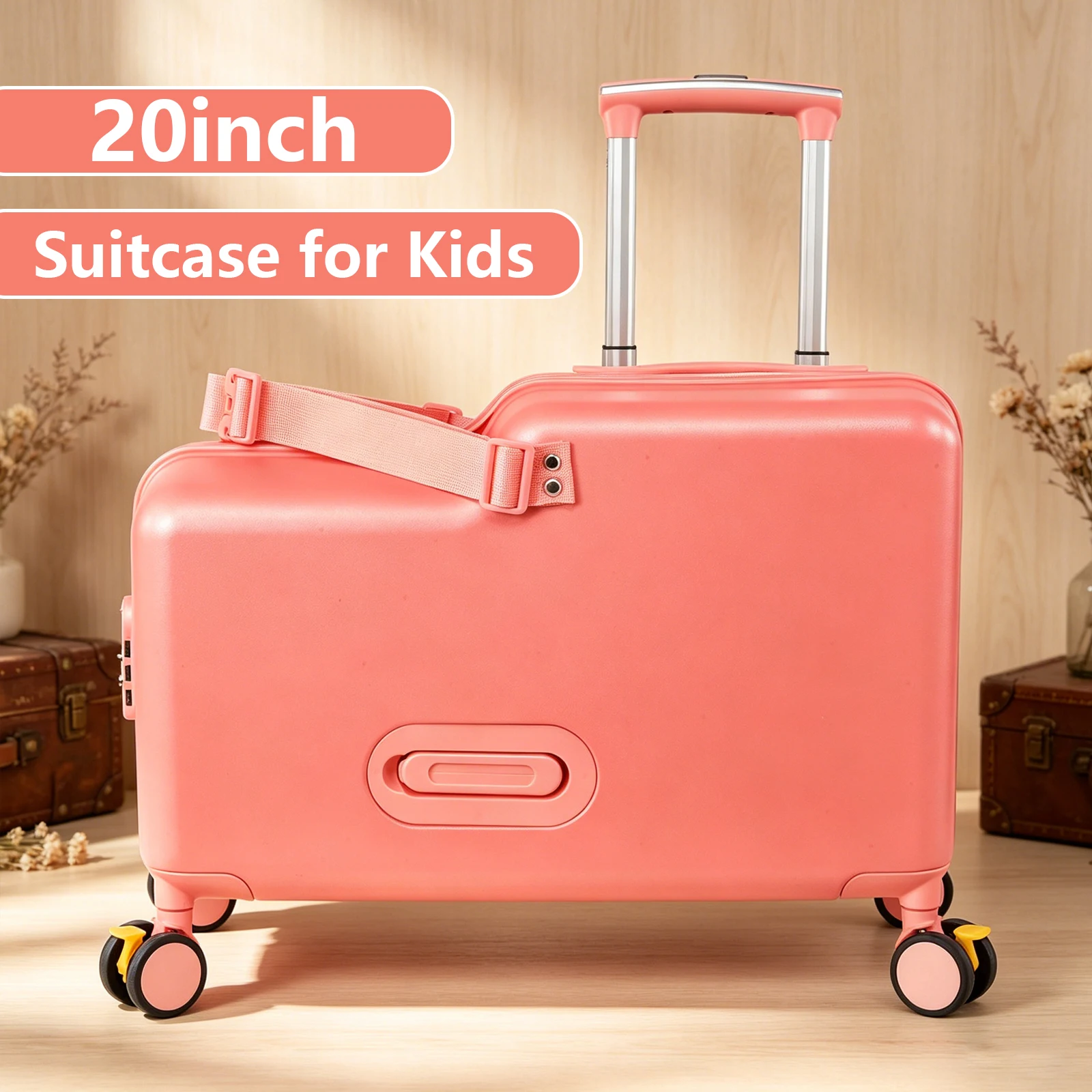 

Kids Ride On Suitcase 20 Inch, Childrens Travel Suitcase With Foot Pedal And Safety Harness, Ride On Luggage For Toddler Boy Girl, Rolling Carry On Cabin Case For Airplane Holiday Travel