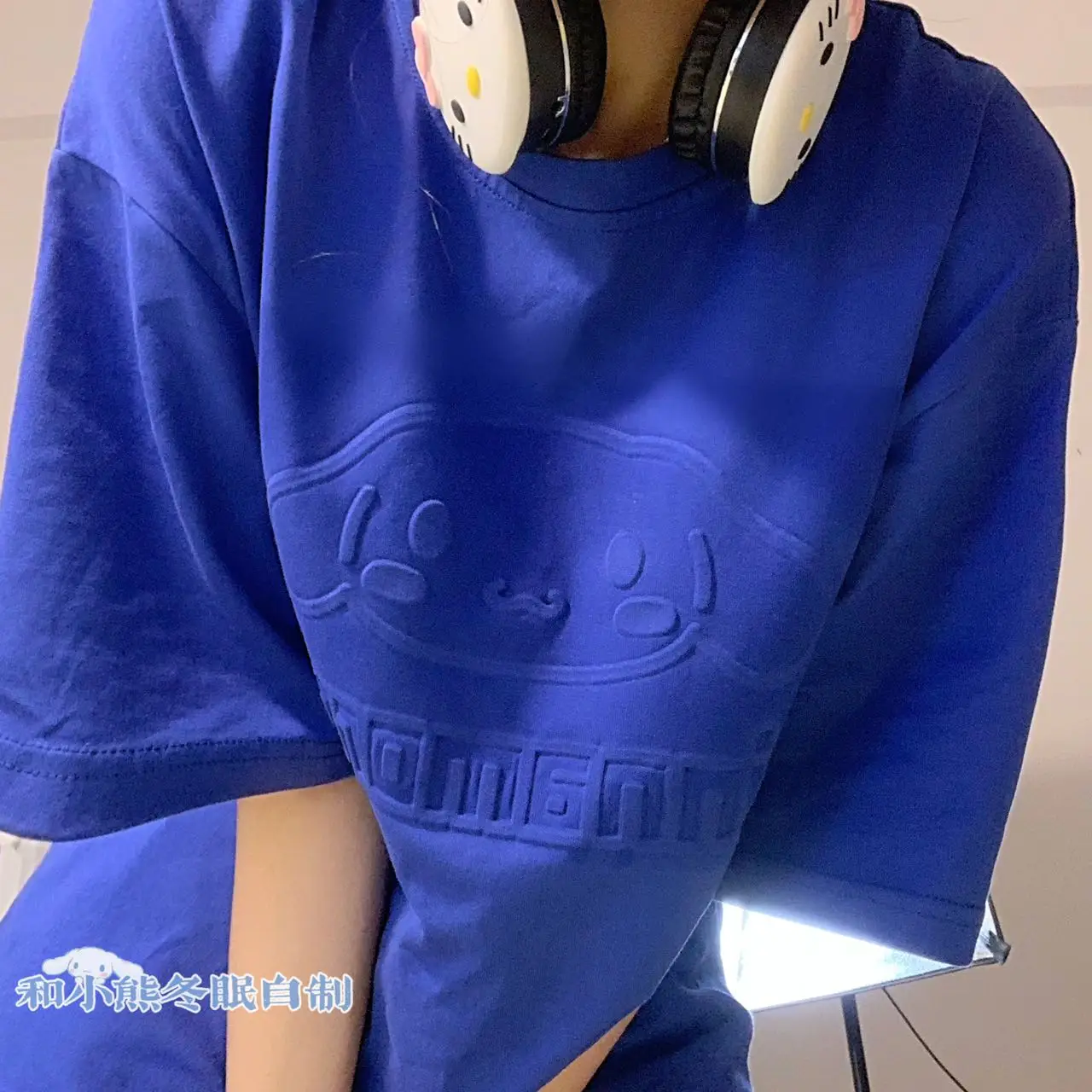 Sanrio Cinnamoroll Cartoon Concave embossed round neck loose T-shirt Summer versatile short sleeves Tops Short Sleeve Clothing