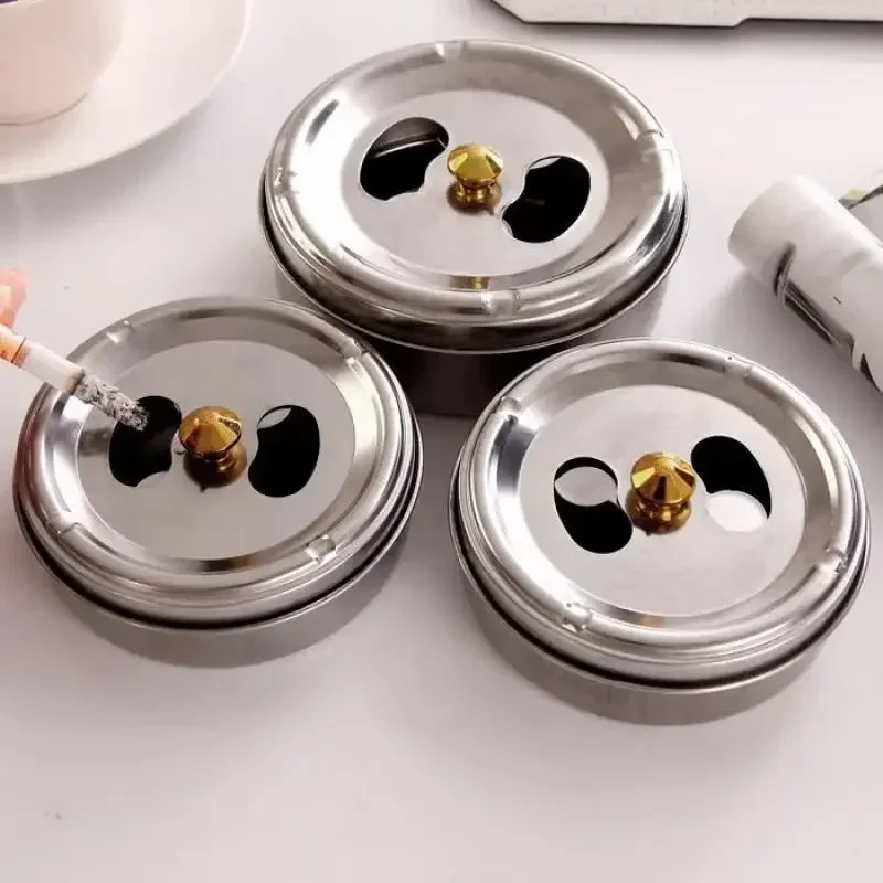 

1PC Stainless Steel Ashtray Lid Rotation Fully Enclosed Home Gadgets Creative Home New Practical Smoking Accessories