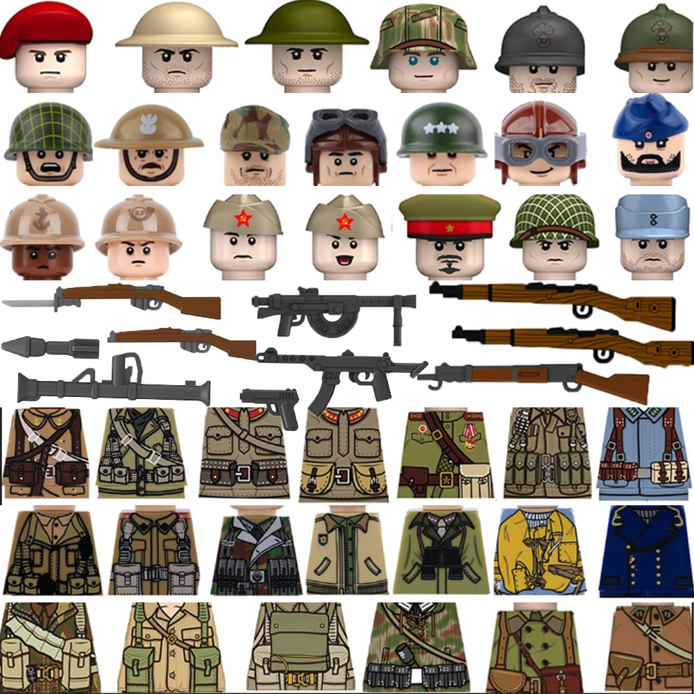 Military Character Accessories Building Blocks Mini Bricks Children Educational Toy Gifts American British Soviet Soldiers S029