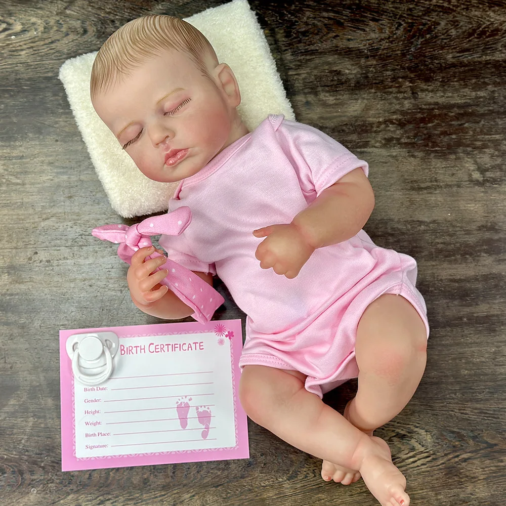 Muñeca Reborn de vinilo de 22 pulgadas |   Pelo pintado a mano, cara de porciones |   Textura realista |   Lavable y Sittable |   Conjunto de traje rosa |