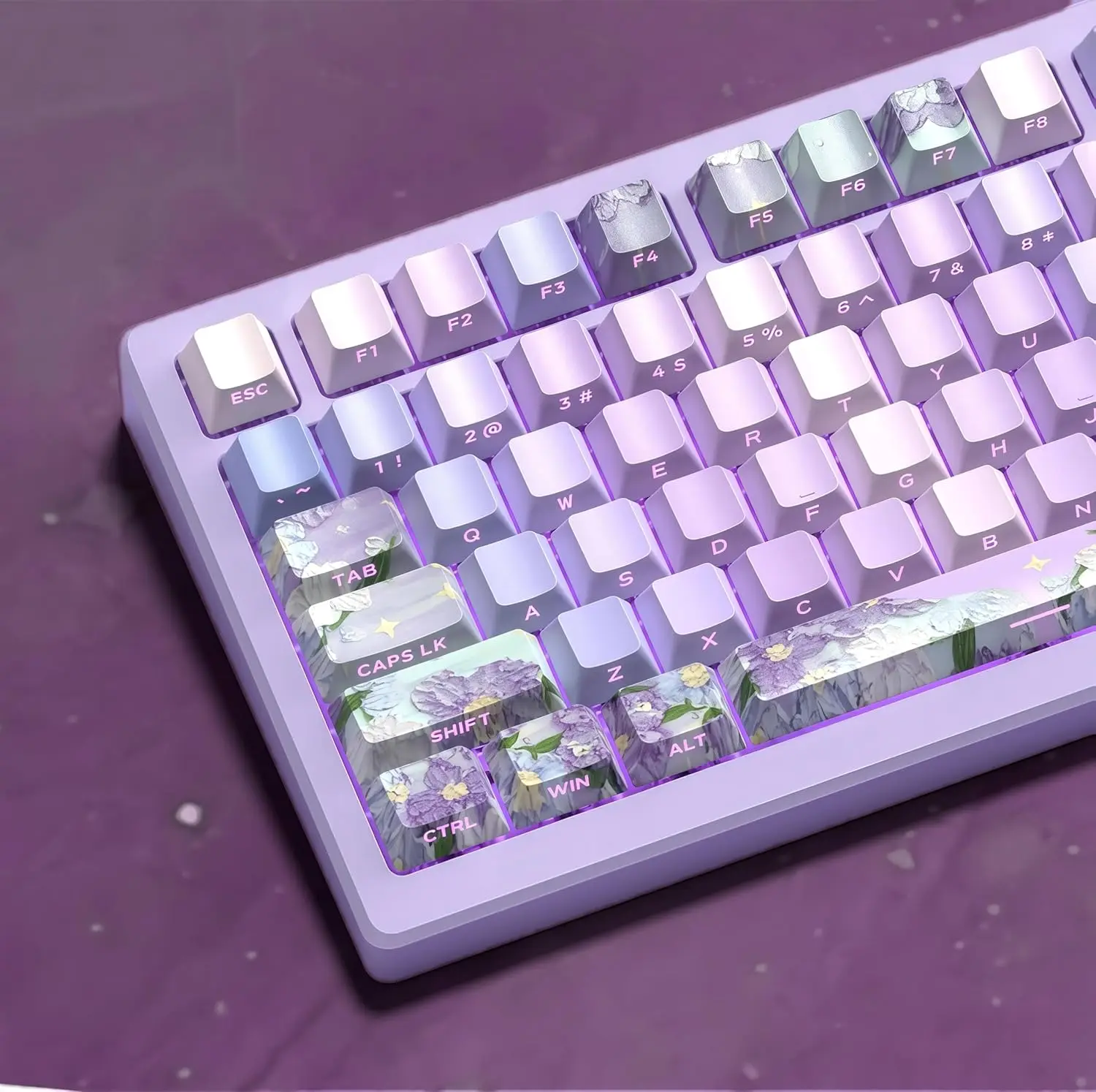 

Double Shot PBT keycap Set,Purple Keyboard keycaps Shine Through,Side Print Custom keycap 60 75 100 Percent,dye-sub Cherry Profi