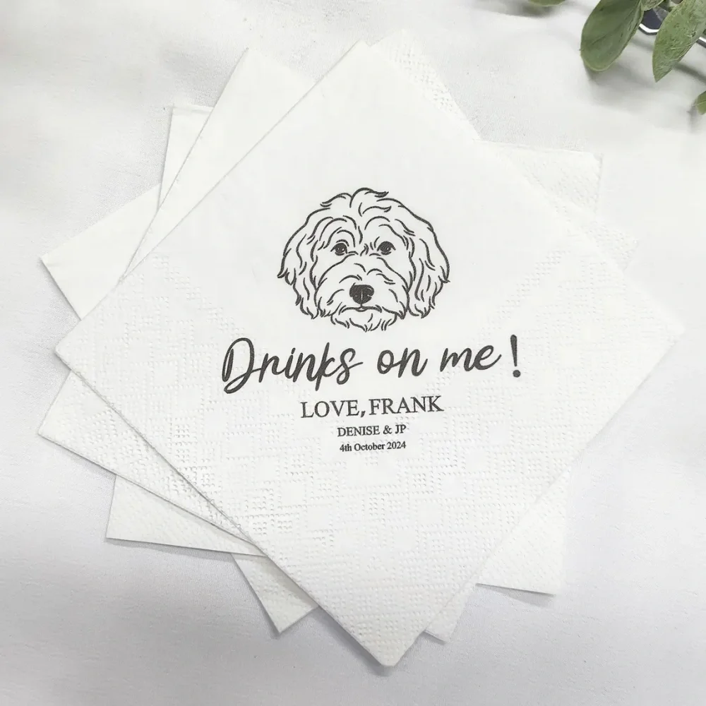 50pcs Custom Pet Cocktail Napkins,Custom Pet Portrait,Dog Wedding Napkins,Cat Napkins,Beverage Napkins,Dog Illustration Napkins