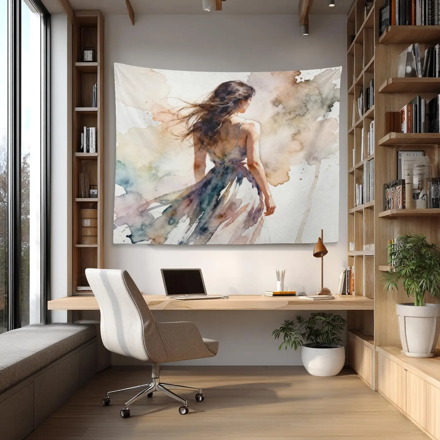 Bohemian Woman Watercolor Tapestry Wall Hanging Abstract Aesthetic Art Print Decoration for Living Room Home Decor