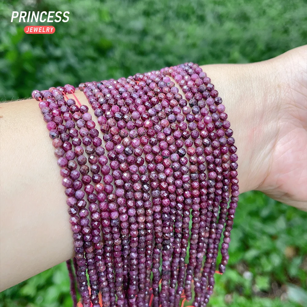 A+ 100% Natural Ruby Faceted Beads Without Heated Treatment for Jewelry Making DIY Bracelets Necklace Healing Crystals