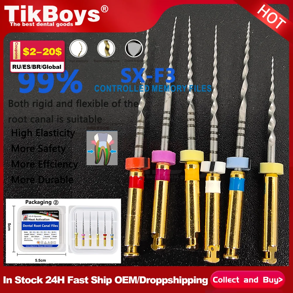 6Pcs/Box Heat-Activated Rotary Nickel Titanium Canal Tools Exceptional Anti-Breakage Capacity for Root Canal Shaping SX-F3 25MM