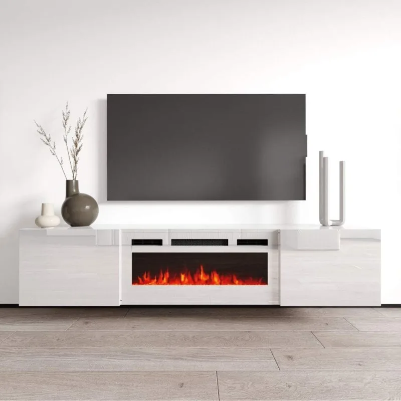 

Floating Fireplace TV Stand for TVs up to 80",Modern High Gloss 72"Entertainment Center,Wall Mounted Electric Fireplace TV Media