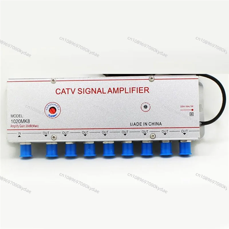 A32T-1020MK8 CATV Signal Amplifier Cable TV Splitter Amplifier 1IN8 OUT 20DB Digital TV Antenna Signal Booster TV Signal Amp EU